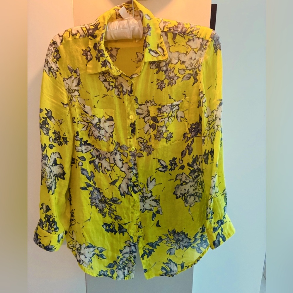 MaxMara Yellow Floral Button-Down Blouse